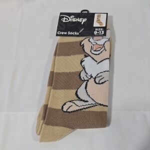 Disney Men’s Crew Socks - Beige & Brown Striped Dwarf Motif